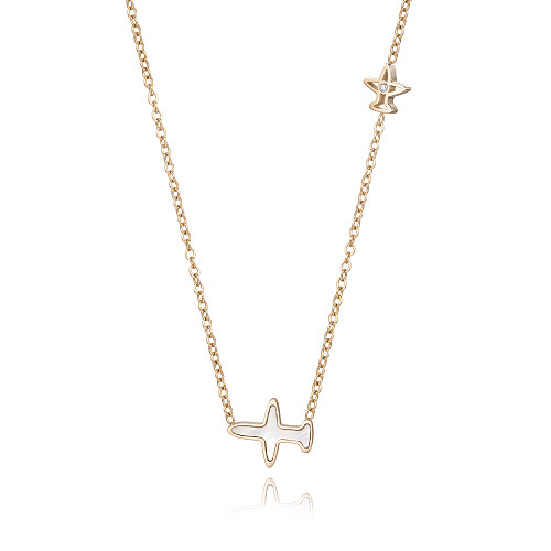 Cute Airplane Stainless Steel  Plating Inlay Diamond Rose Gold Plated Necklace Pendant