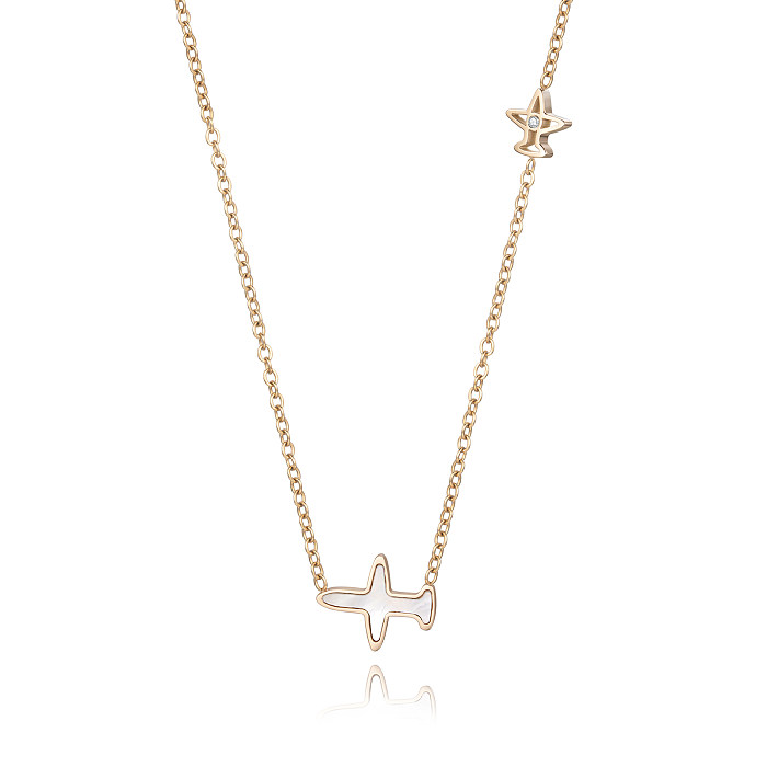 Cute Airplane Stainless Steel  Plating Inlay Diamond Rose Gold Plated Necklace Pendant