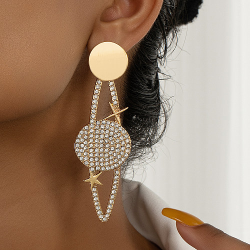 1 paire de boucles d'oreilles pendantes en alliage d'acier inoxydable plaqué or 14 carats, style streetwear exagéré de style IG