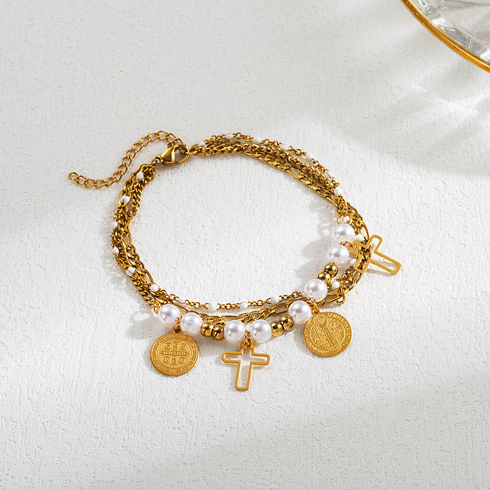 Pulseras plateadas oro de la perla de imitación del acero inoxidable del infinito de la cruz del estilo del INS al por mayor