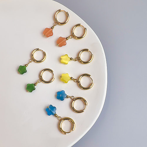 1 Paar Opal-Ohrringe aus Edelstahl mit süßer Blumenbeschichtung