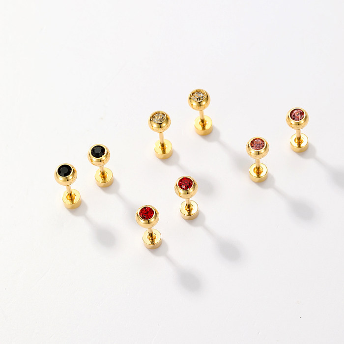 1 Set Simple Style Ball Stainless Steel  Plating Inlay Zircon 18K Gold Plated Ear Studs
