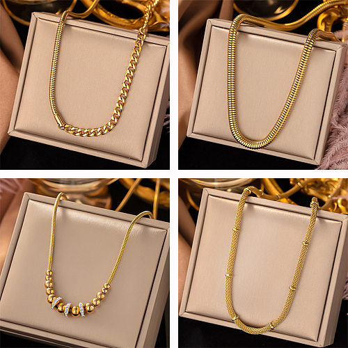Fashion Solid Color Stainless Steel Plating Chain Inlay Zircon Necklace 1 Piece