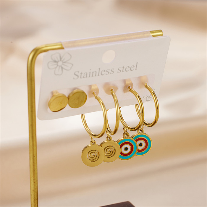 1 Set IG Style Simple Style Devil's Eye Epoxy Plating Stainless Steel  18K Gold Plated Earrings