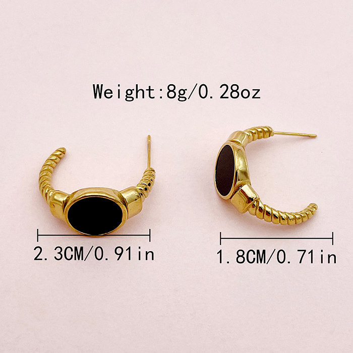 1 Pair Vintage Style Streetwear Commute C Shape Round Twist Enamel Plating Inlay Stainless Steel  Shell Gold Plated Ear Studs