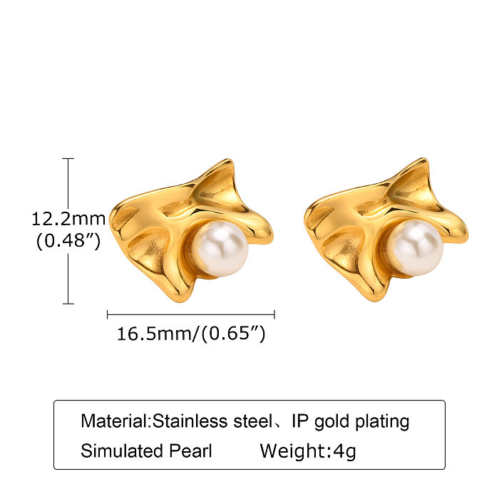 Pendientes geométricos de perlas artificiales chapados en acero inoxidable, 1 par