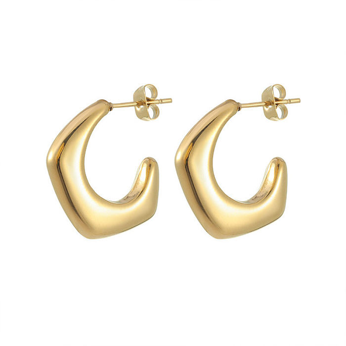 Retro unregelmäßige einfarbige Edelstahl-Ohrringe, vergoldete Edelstahl-Ohrringe, 1 Paar