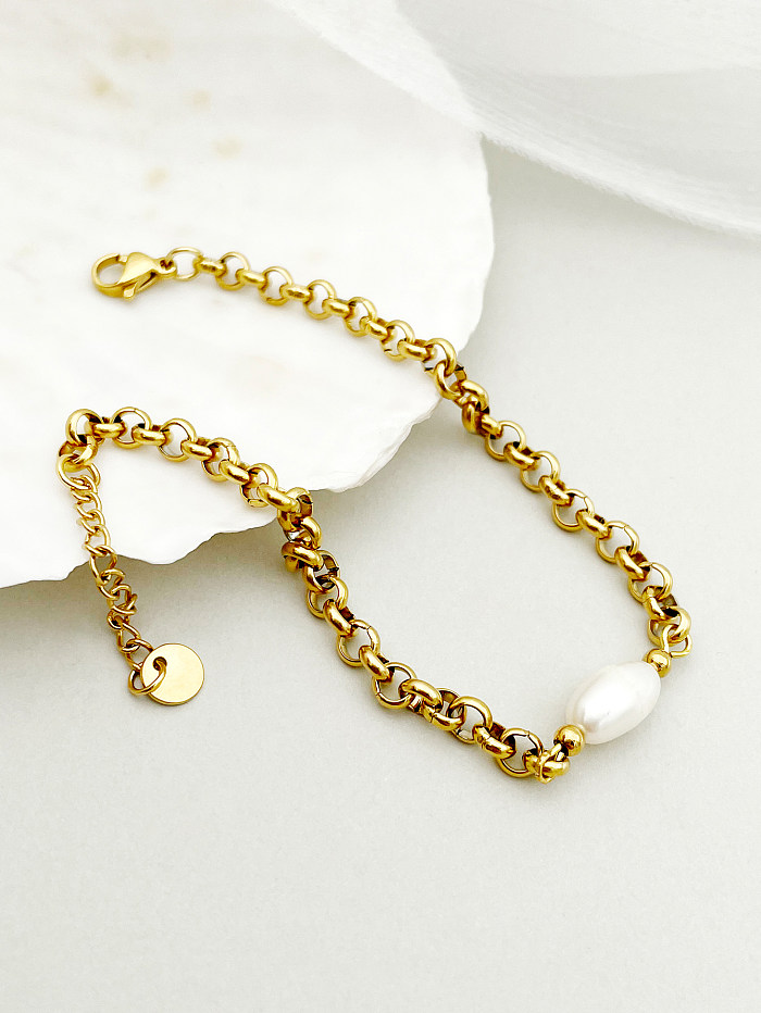French Style Simple Style Irregular Stainless Steel Imitation Pearl Patchwork Plating 14K Gold Plated Bracelets