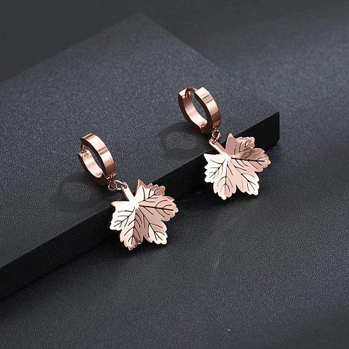 1 Pair Casual Simple Style Leaves Plating Stainless Steel Drop Earrings