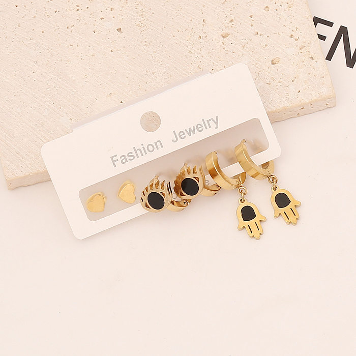 Fashion Heart Shape Butterfly Stainless Steel  Plating Inlay Pearl Zircon Earrings 1 Set