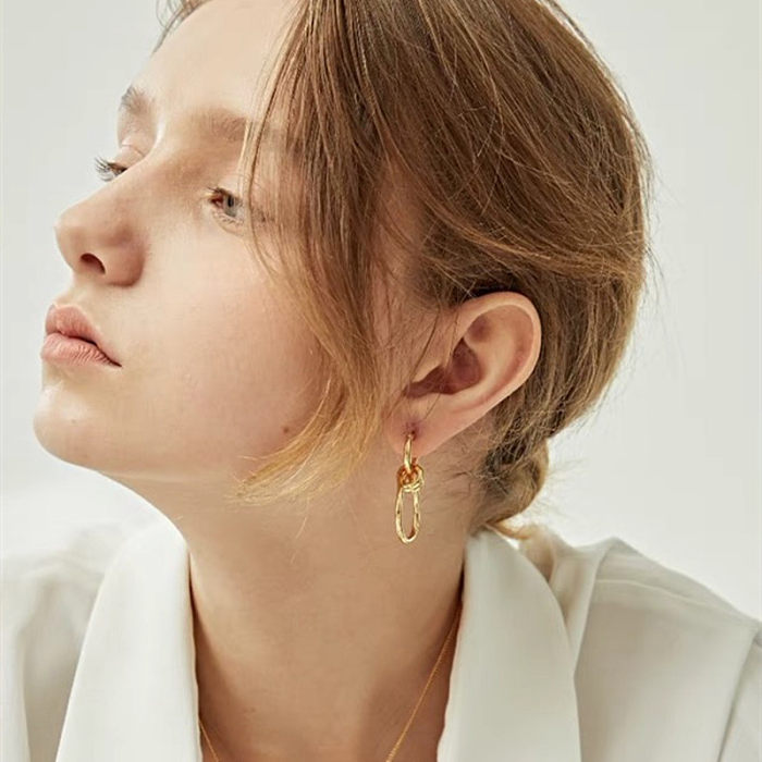 1 paire de boucles d'oreilles pendantes en acier inoxydable, Style Simple, placage infini