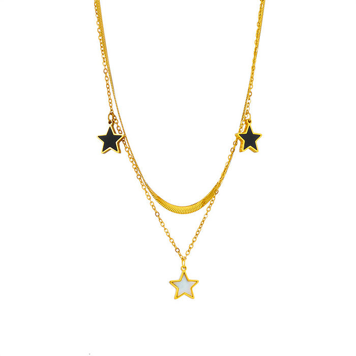 Lässige Pendel-Pentagramm-Halsketten aus Edelstahl mit Epoxidbeschichtung und 18-Karat-Vergoldung