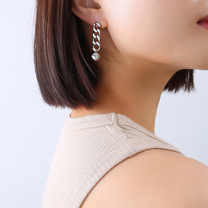 1 paire de boucles d'oreilles pendantes en acier inoxydable plaqué or blanc 18 carats, style rétro simple, chaîne ronde plaquée