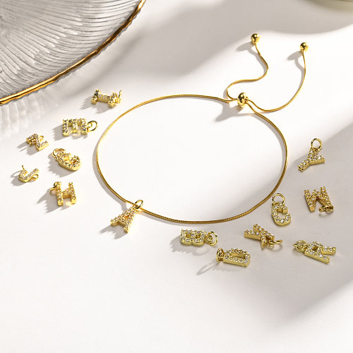 Pulseiras de zircão banhadas a ouro de cobre de aço inoxidável com letras de estilo simples a granel