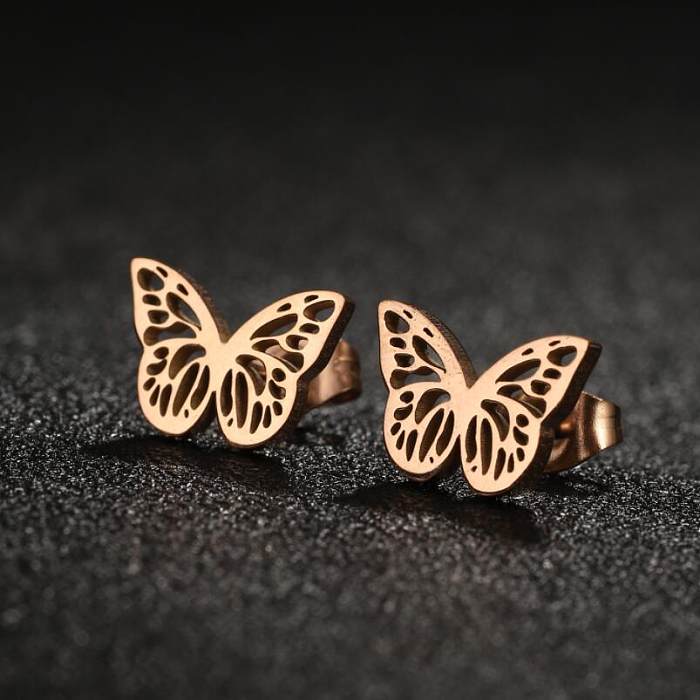 1 Paar schlichte Ohrstecker aus Edelstahl mit Schmetterlingsbeschichtung und ausgehöhlten Ohrsteckern
