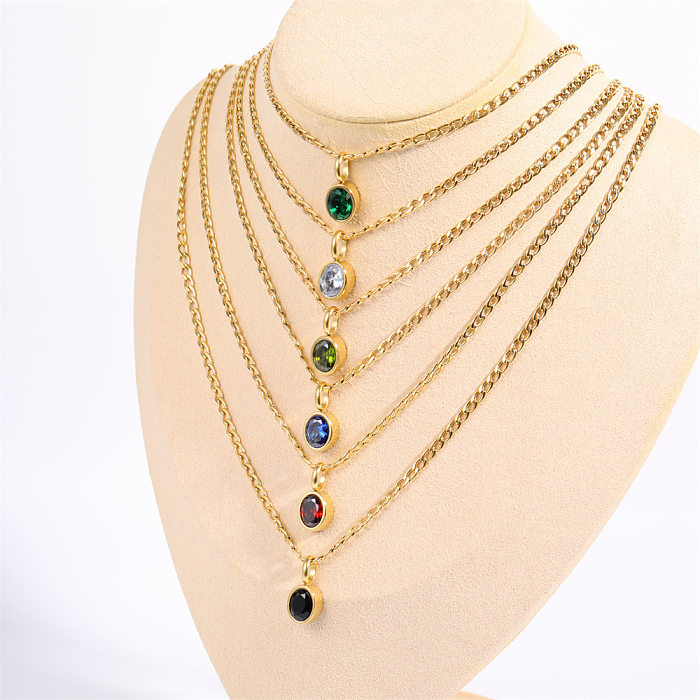 Retro Geometric Stainless Steel  Necklace Plating Zircon Stainless Steel  Necklaces