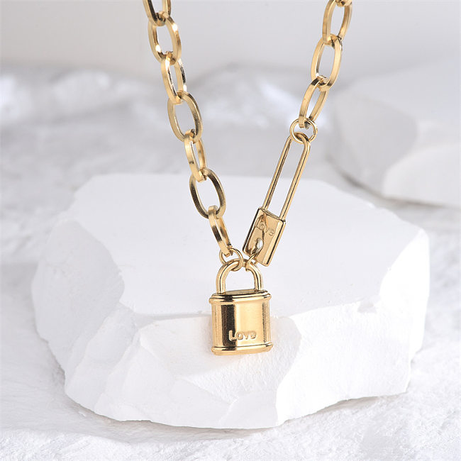 Casual Classic Style Artistic Lock Stainless Steel Polishing Plating 18K Gold Plated Necklace