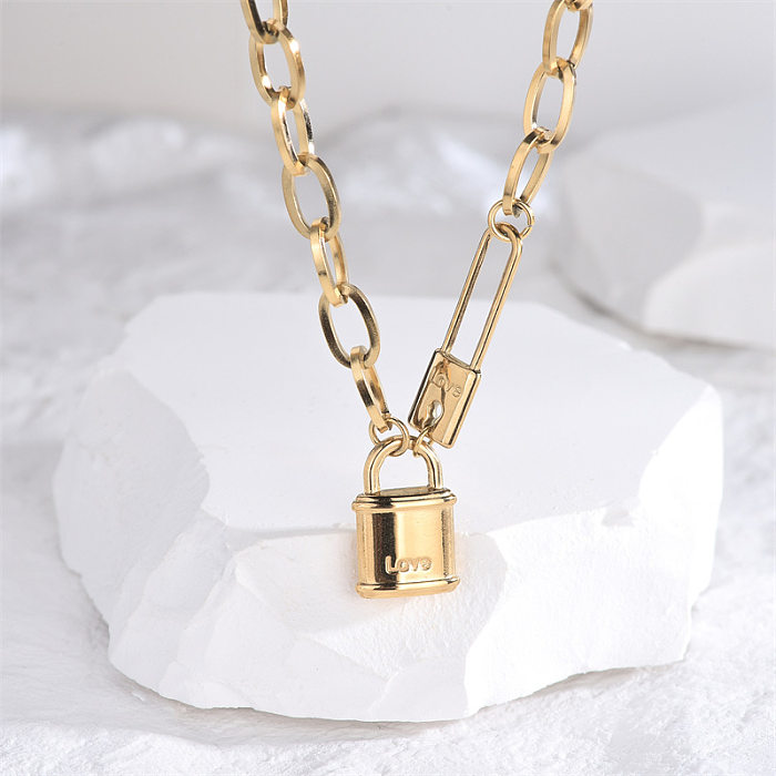 Casual Classic Style Artistic Lock Stainless Steel Polishing Plating 18K Gold Plated Necklace