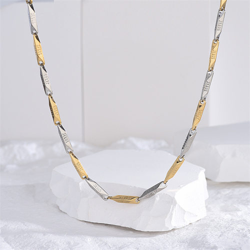 Casual estilo clássico artístico losango polimento de aço inoxidável colar banhado a ouro 14K