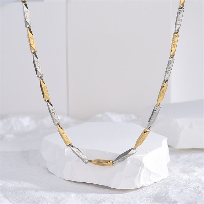 Casual estilo clássico artístico losango polimento de aço inoxidável colar banhado a ouro 14K