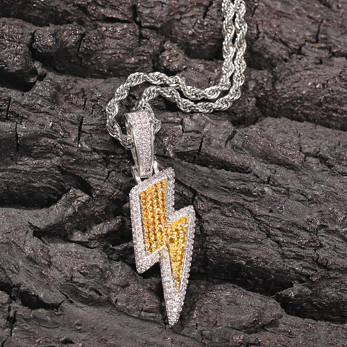 Hip-Hop Lightning Stainless Steel  Inlaid Zircon Pendant Necklace 1 Piece
