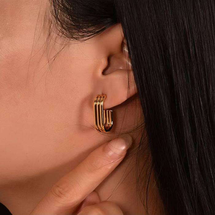 1 paire de boucles d'oreilles plaquées or 18 carats pour femme, Style Simple, placage géométrique en acier inoxydable