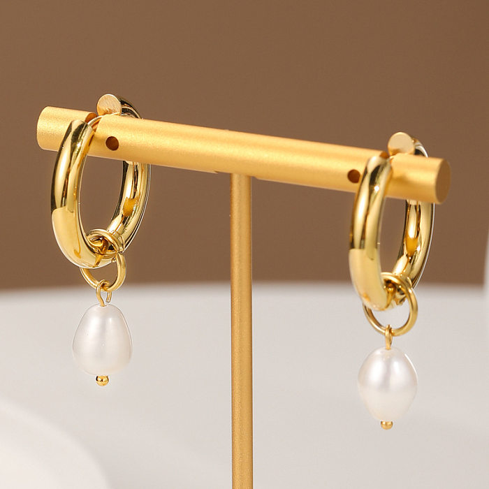 Fashion Solid Color Stainless Steel Drop Earrings Pearl Plating Stainless Steel  Earrings