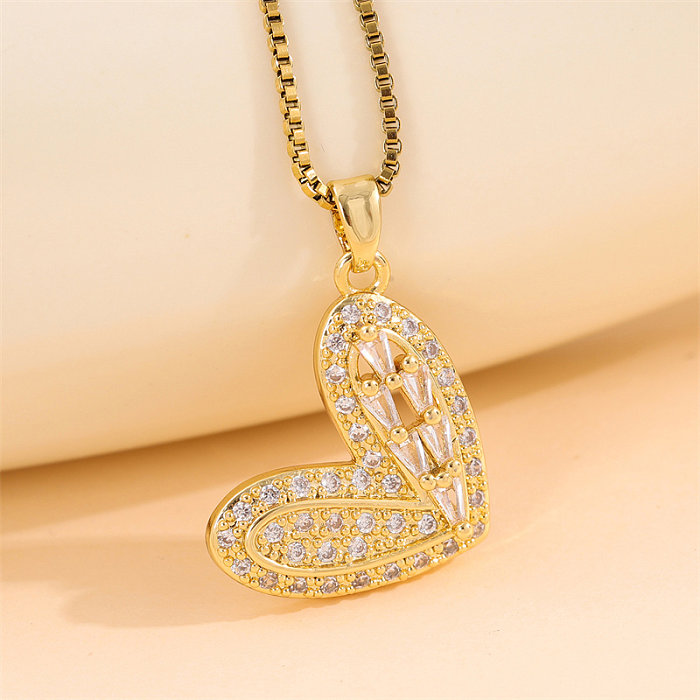 Elegante estilo simples streetwear forma de coração flor borboleta aço inoxidável chapeamento inlay zircão 18k banhado a ouro pingente colar