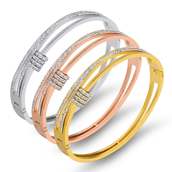 Simple Style Solid Color Stainless Steel Zircon Bangle In Bulk