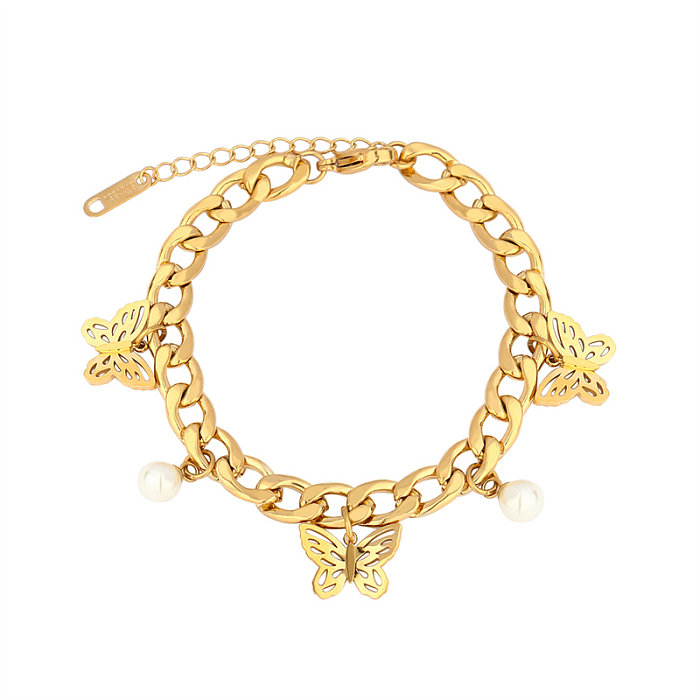 Casual estilo simples estilo clássico borboleta aço inoxidável titânio polimento chapeamento pulseiras banhadas a ouro