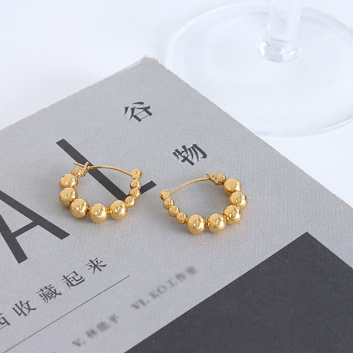 Boucles d'oreilles en acier inoxydable plaqué or 18 carats, perles rondes de Style français, couture géométrique, vente en gros