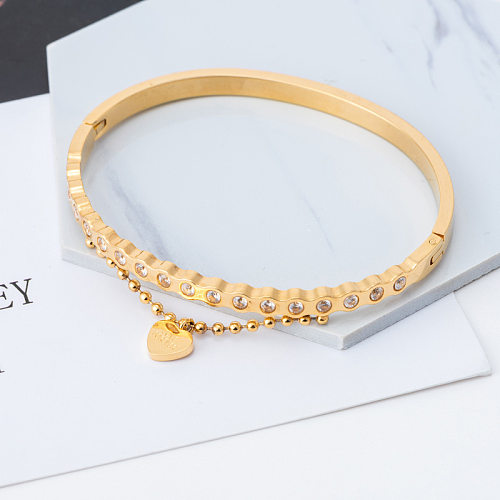 Wholesale Simple Style Geometric Stainless Steel Zircon Bangle