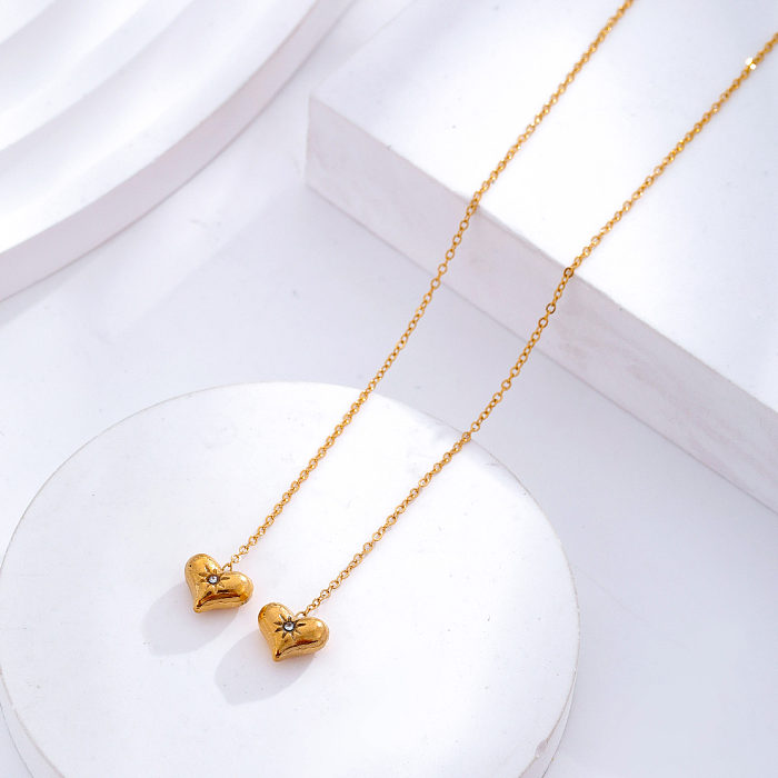 1 par de incrustações em formato de coração doce, zircão de aço inoxidável, linha de orelha banhada a ouro 24K