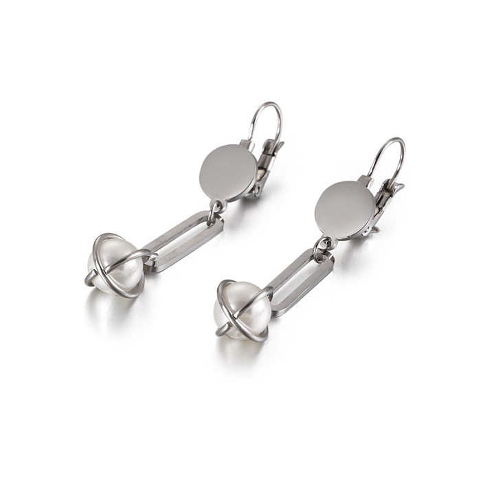 Fashion Personality Simple Pearl Long Earrings Creative Retro Stainless Steel Earrings Wholesale