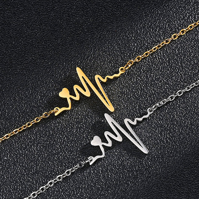 Collar plateado plata chapado en oro de 18 quilates de acero inoxidable con electrocardiograma de estilo simple al por mayor