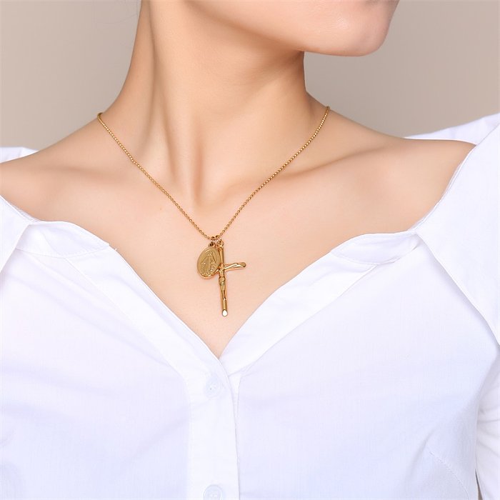 Vintage Style Roman Style Cross Stainless Steel  Plating Gold Plated Pendant Necklace