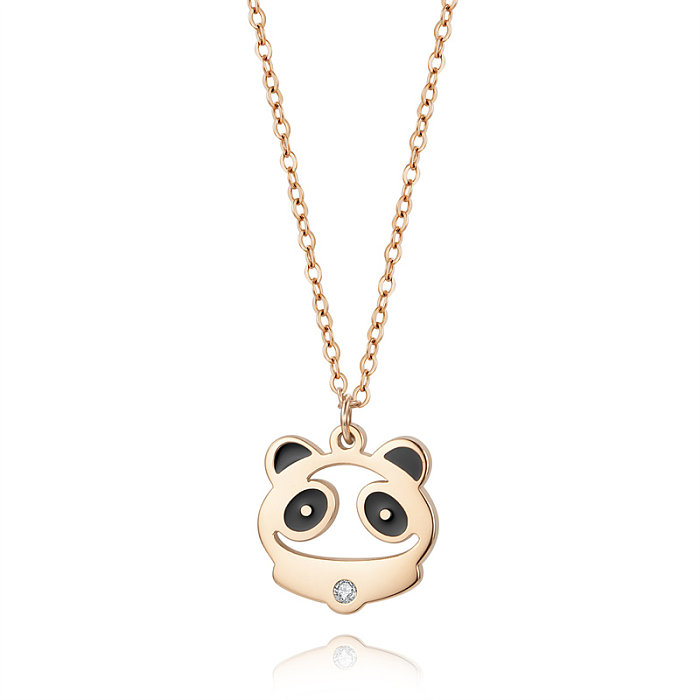 Casual estilo simples estilo clássico panda aço inoxidável polimento chapeamento incrustação diamante rosa banhado a ouro pingente colar