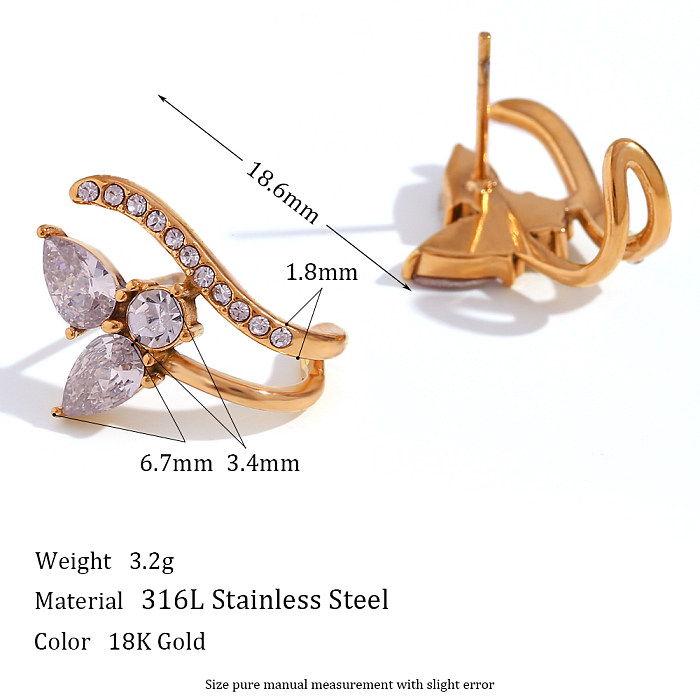 1 Pair Simple Style Water Droplets Stainless Steel  Plating Inlay Zircon Ear Studs