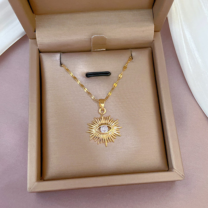 Fashion Devil'S Eye Stainless Steel Gold Plated Zircon Necklace