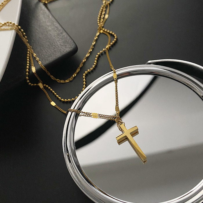 Modische Kreuz-Halskette aus Edelstahl und Metall, 1 Stück