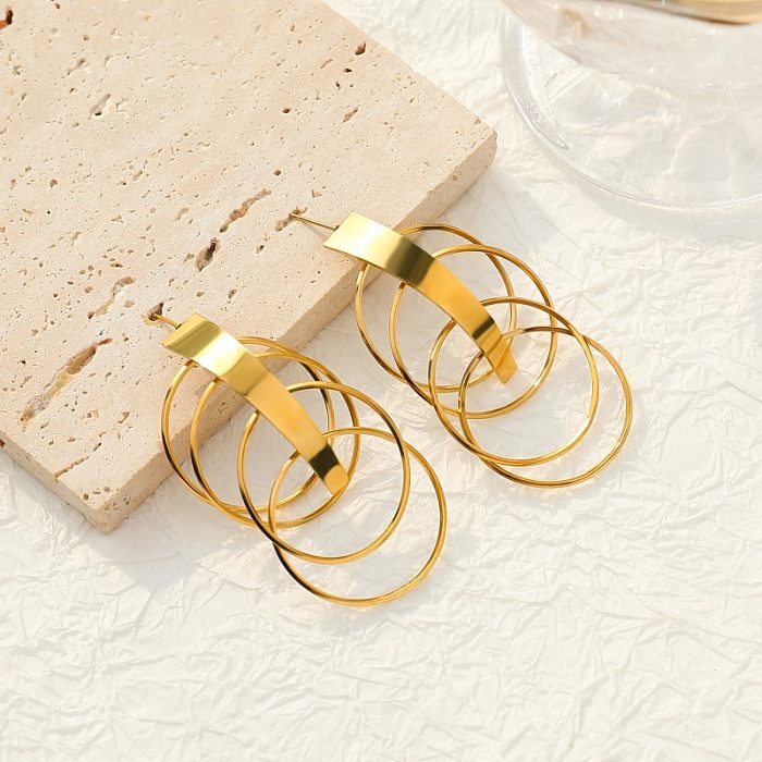 1 Paar schlichte, runde, quadratische, vergoldete Ohrhänger aus Edelstahl