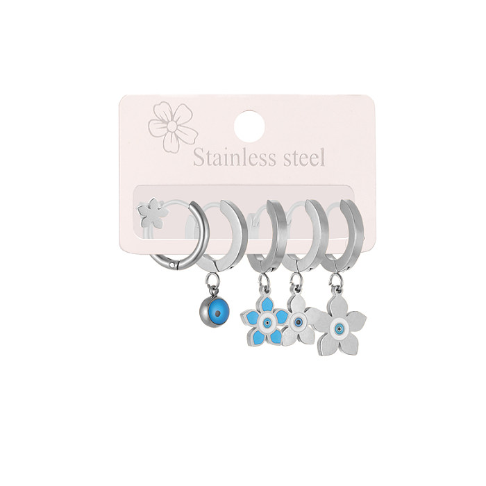 1 Set Cute Sweet Pentagram Flower Plating Stainless Steel  Drop Earrings