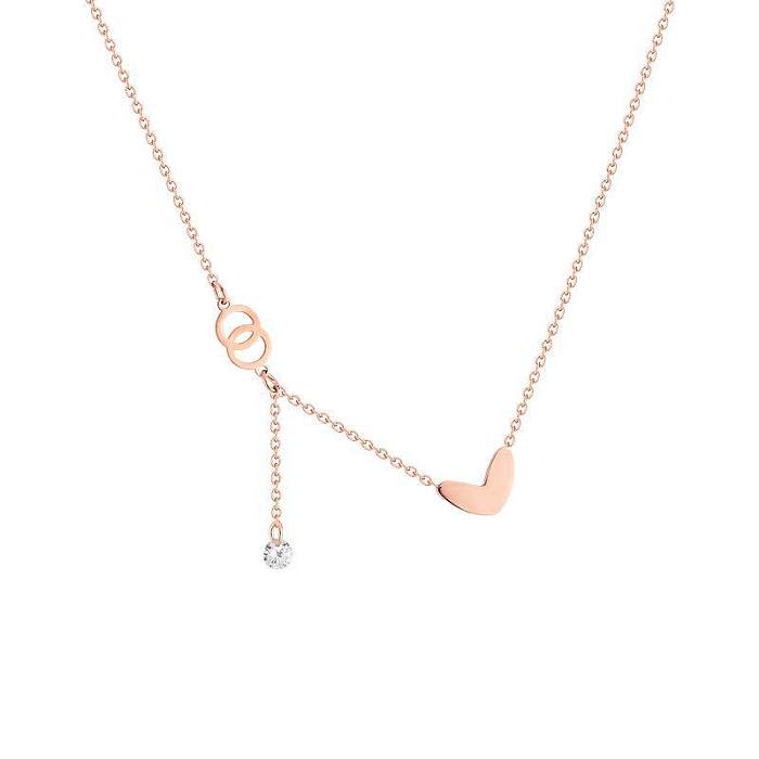 Simple Style Heart Shape Stainless Steel Plating Inlay Zircon 18K Gold Plated Necklace
