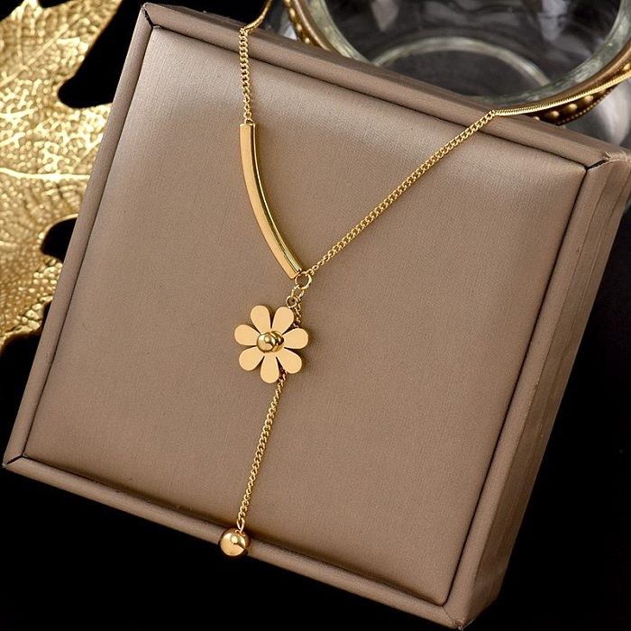 Elegant Simple Style Daisy Stainless Steel Plating 18K Gold Plated Pendant Necklace