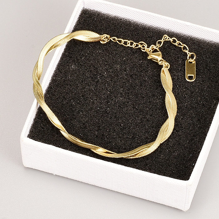 Bracelet simple rétro en acier titane à double torsion en or 18 carats pour femme