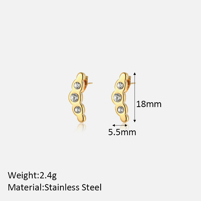 1 paire de clous d'oreilles plaqués or 18 carats, incrustation de placage géométrique de Style Simple en acier inoxydable et Zircon