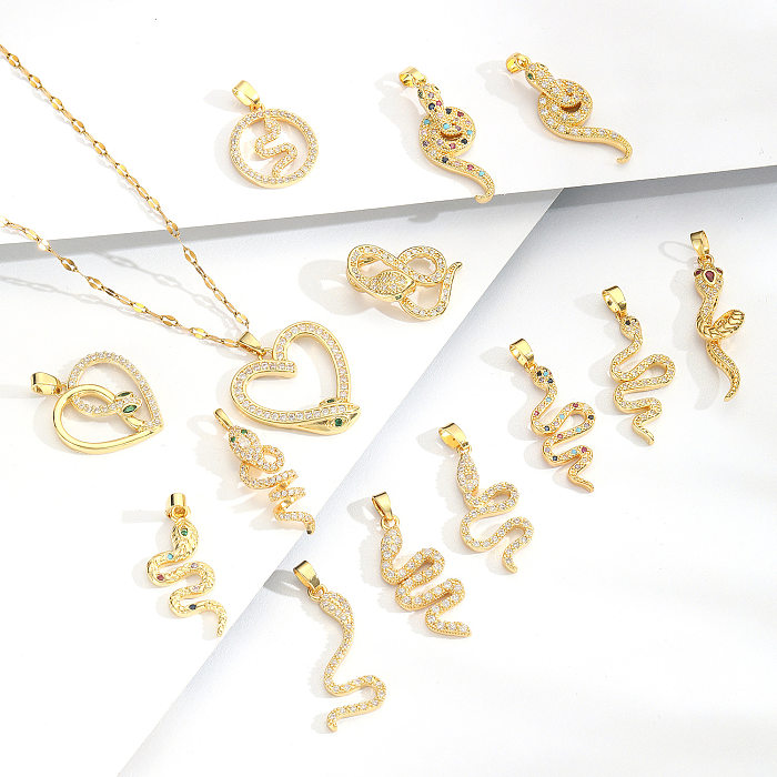 Schlichte Schlangen-Halskette mit Zirkon-Anhänger aus Edelstahl mit Inlay