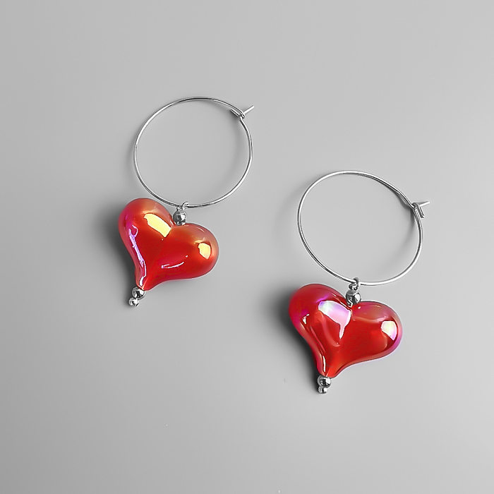 1 Pair Simple Style Heart Shape Patchwork Stainless Steel  Arylic Drop Earrings