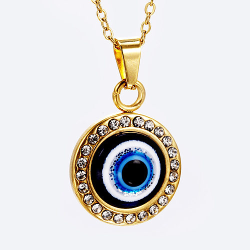 Collier Pendentif Oeil de Style Ethnique Incrustation de Zircon en Acier Inoxydable 1 Pièce