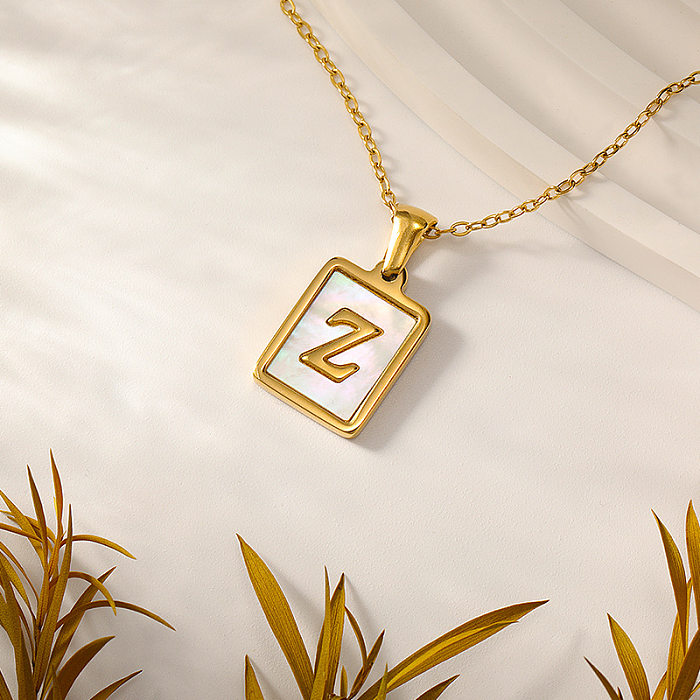 Lady Letter Stainless Steel Plating Inlay Shell Pendant Necklace